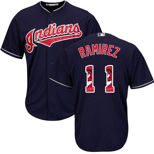 Indians #11 Jose Ramirez Navy Blue Team Logo Fashion Stitched MLB Jersey